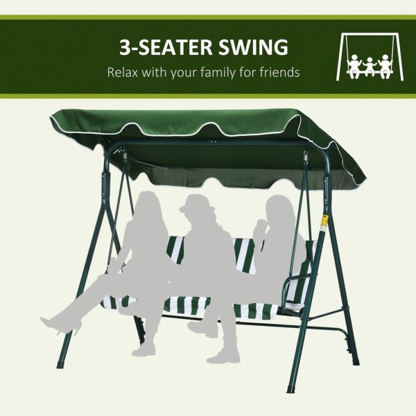 Outdoor 3-person Porch Swing Chair with Adjustable Canopy Green - Image 6