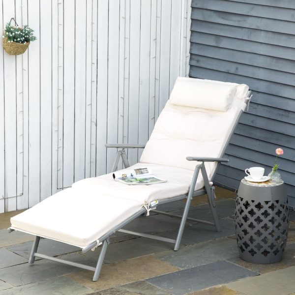 Sun Lounger Recliner Foldable Padded Seat Adjustable Texteline White - Image 2