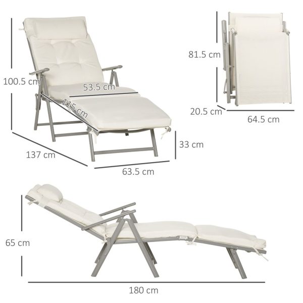 Sun Lounger Recliner Foldable Padded Seat Adjustable Texteline White - Image 3