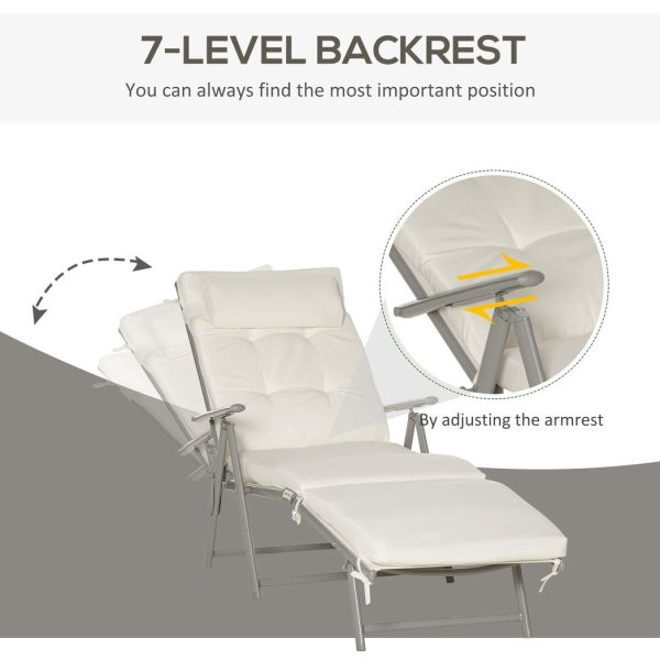 Sun Lounger Recliner Foldable Padded Seat Adjustable Texteline White - Image 4