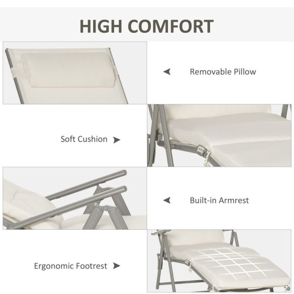 Sun Lounger Recliner Foldable Padded Seat Adjustable Texteline White - Image 5