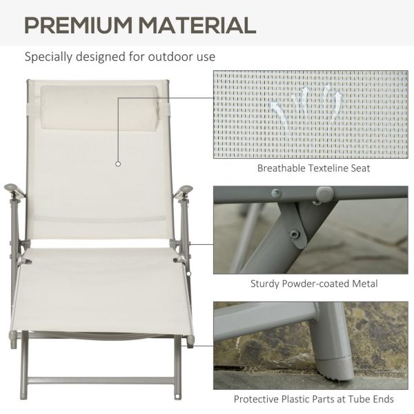 Sun Lounger Recliner Foldable Padded Seat Adjustable Texteline White - Image 7