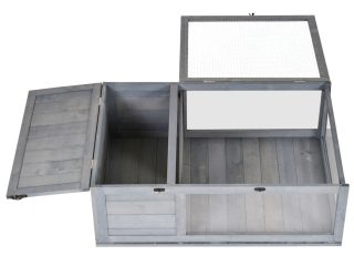 Tortoise House with Mesh Roof, Small Pet Reptile Wooden House, Grey