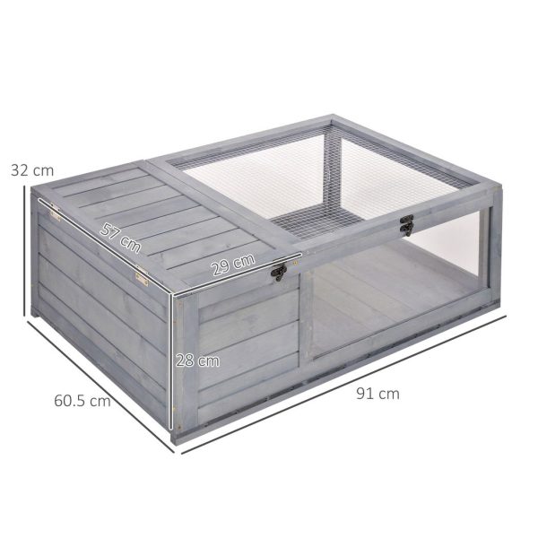 Tortoise House with Mesh Roof, Small Pet Reptile Wooden House, Grey - Image 3