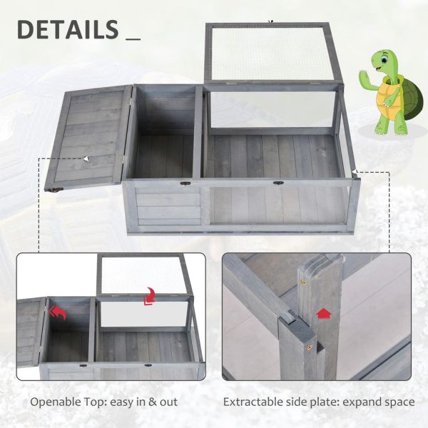 Tortoise House with Mesh Roof, Small Pet Reptile Wooden House, Grey - Image 5