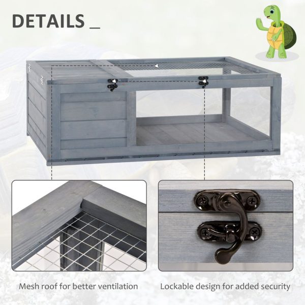 Tortoise House with Mesh Roof, Small Pet Reptile Wooden House, Grey - Image 6