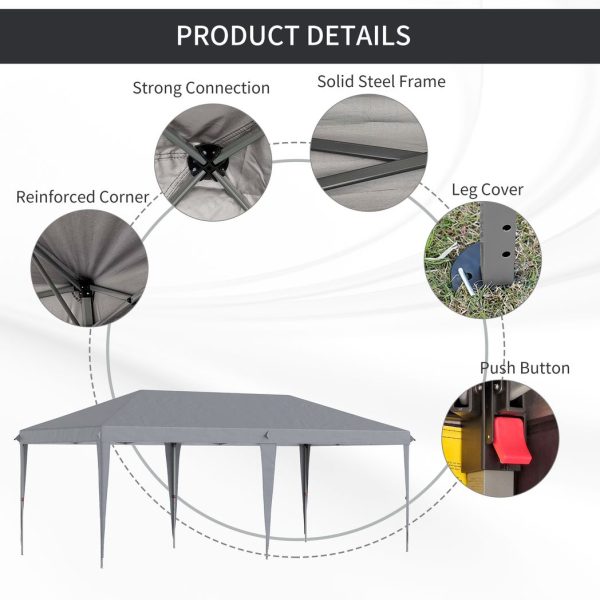 3 x 6 m Pop Up Gazebo Patio Party Event Heavy Duty Canopy Grey - Image 5