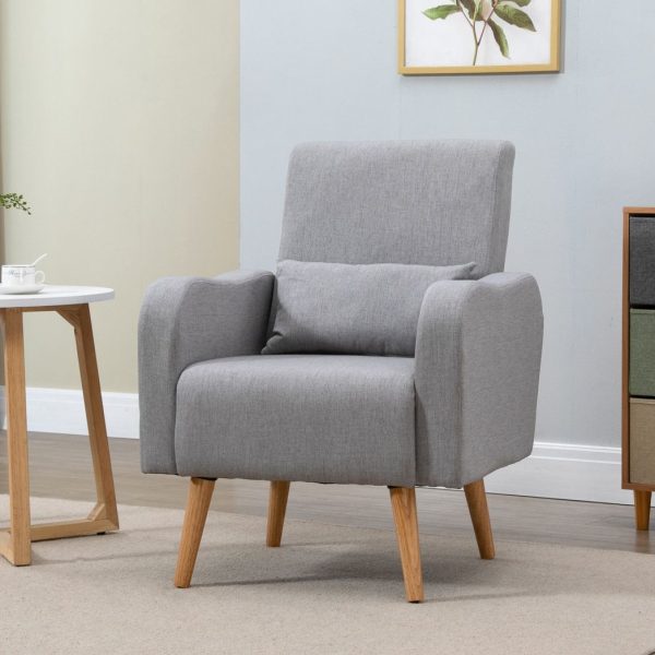Nordic Leisure Lounge Sofa Accent Chair with Pillow for Bedroom Grey - Image 2