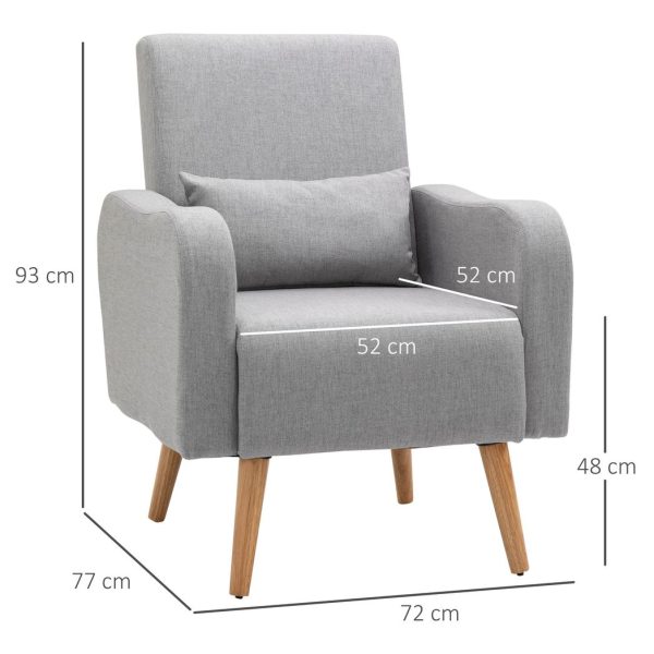 Nordic Leisure Lounge Sofa Accent Chair with Pillow for Bedroom Grey - Image 3