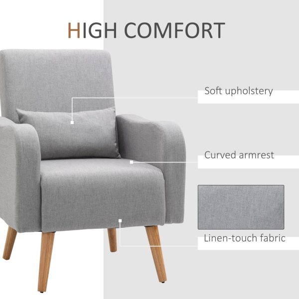 Nordic Leisure Lounge Sofa Accent Chair with Pillow for Bedroom Grey - Image 4