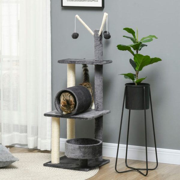 121cm Cat Tree Tower w/Sisal Scratching Posts Bed Tunnel Perch Grey - Image 2