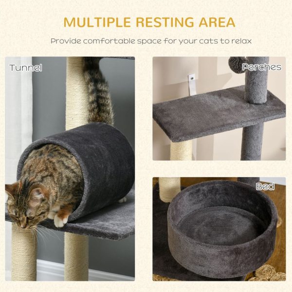 121cm Cat Tree Tower w/Sisal Scratching Posts Bed Tunnel Perch Grey - Image 4