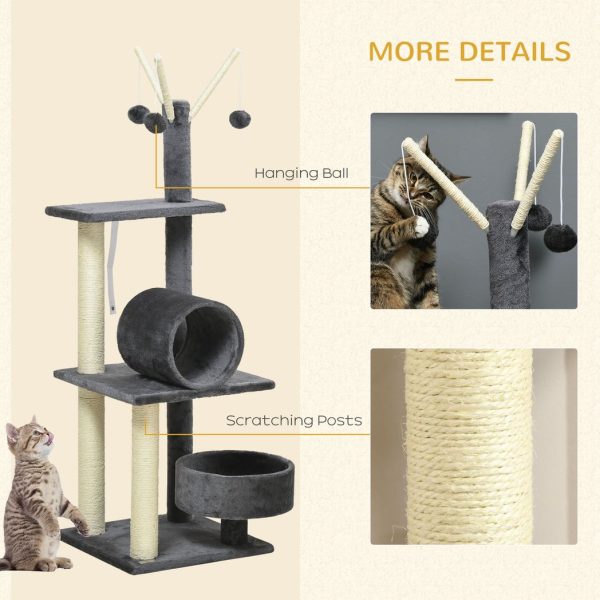 121cm Cat Tree Tower w/Sisal Scratching Posts Bed Tunnel Perch Grey - Image 5