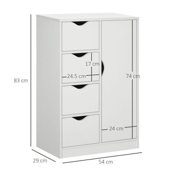 Modern Storage Cabinet Organizer with 4 Drawers and 1 Shelf, White - Image 3
