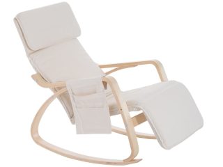 Rocking Chair Recliner Armchair with Adjustable Footrest, Cream White