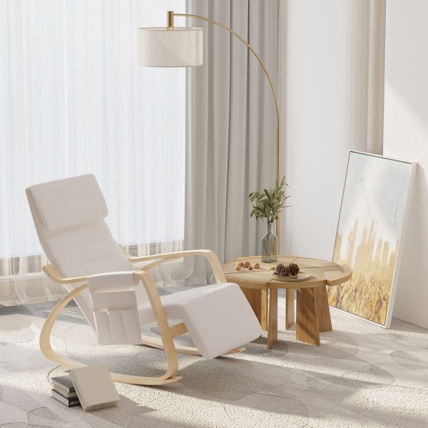 Rocking Chair Recliner Armchair with Adjustable Footrest, Cream White - Image 2