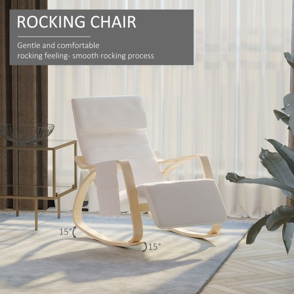Rocking Chair Recliner Armchair with Adjustable Footrest, Cream White - Image 4
