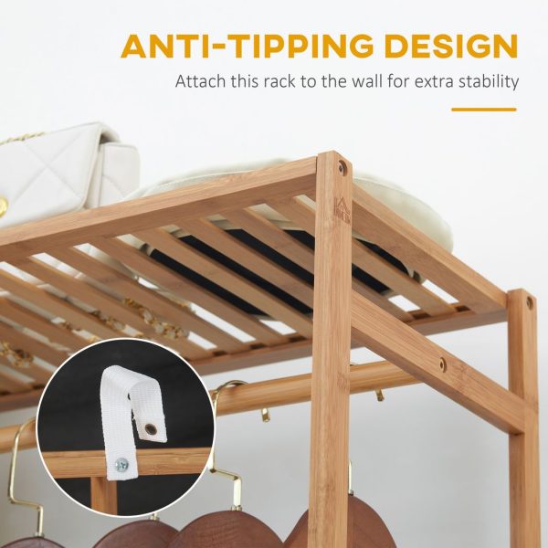 Bamboo Clothes Rail Garment Rack with 6 Tier Storage Shelf Hanging Rod - Image 7
