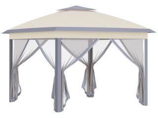 Pop Up Gazebo Height Adjustable Canopy Tent w/ Carrying Bag, Beige