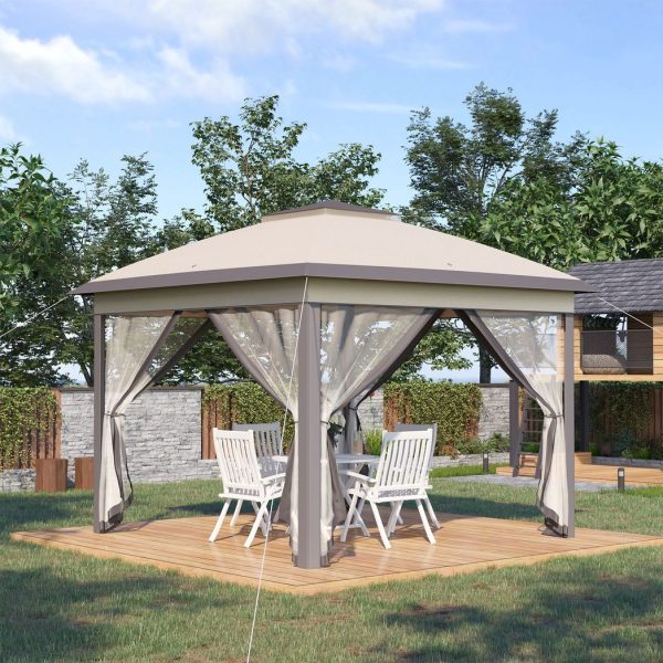 Pop Up Gazebo Height Adjustable Canopy Tent w/ Carrying Bag, Beige - Image 2