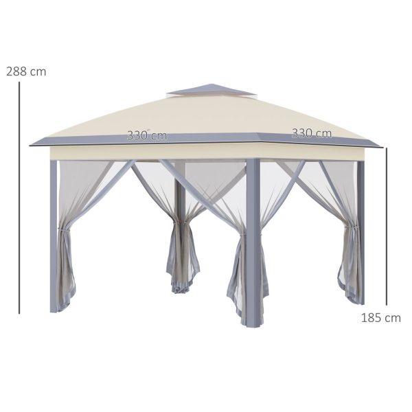 Pop Up Gazebo Height Adjustable Canopy Tent w/ Carrying Bag, Beige - Image 3