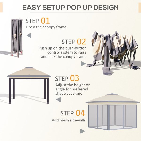 Pop Up Gazebo Height Adjustable Canopy Tent w/ Carrying Bag, Beige - Image 5