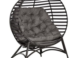 Egg Chair w/ Cushion Steel Frame and Side Pocket for Indoor Outdoor