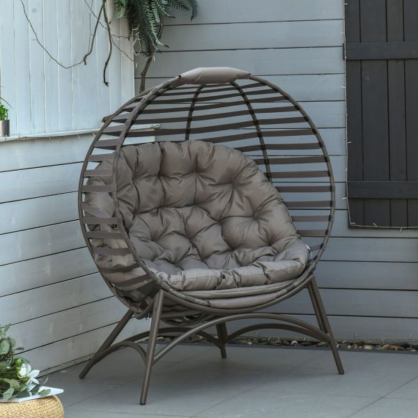 Egg Chair w/ Cushion Steel Frame and Side Pocket for Indoor Outdoor - Image 2