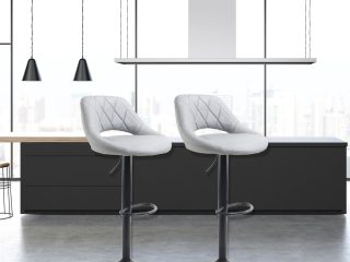 Neo Set Of Two Grey Leg Faux Leather Barstool with Matt Black Leg