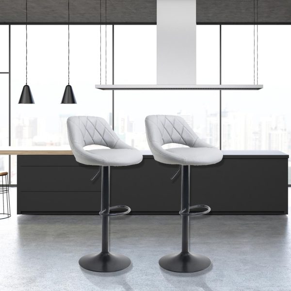 Neo Set Of Two Grey Leg Faux Leather Barstool with Matt Black Leg
