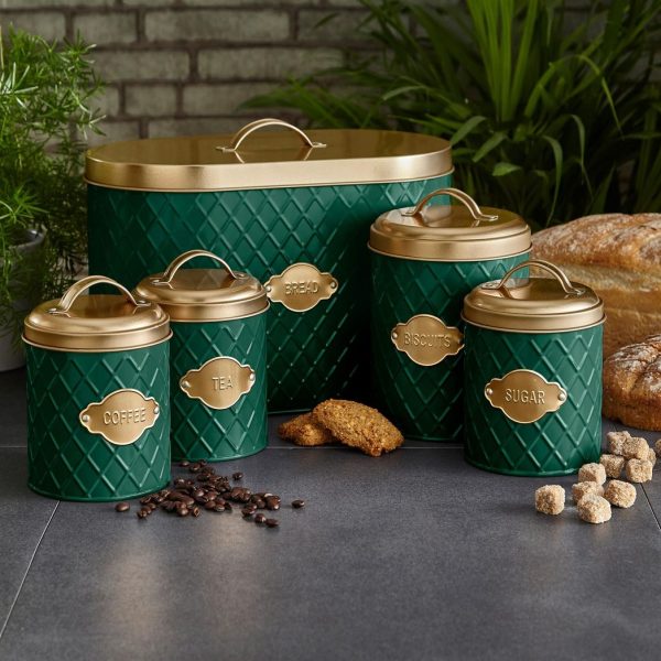 Neo Emerald Green Embossed 5 Piece Kitchen Canister Set - Image 3