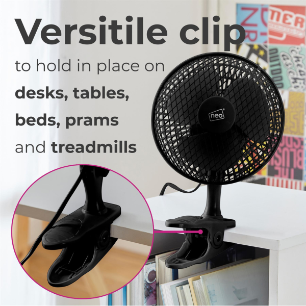 Neo Mini Clip Base Mount Desk Fan Black - Image 3