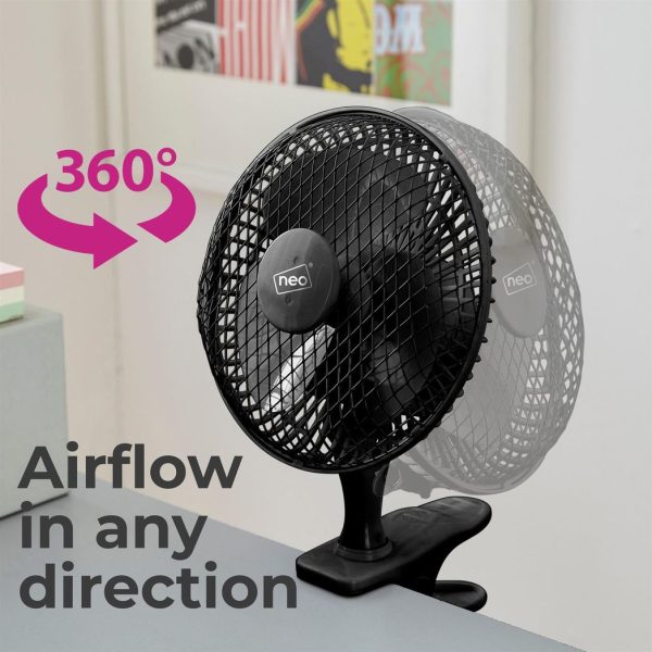 Neo Mini Clip Base Mount Desk Fan Black - Image 7