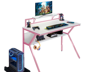 Neo Pink Ergonomic 2 Tier Gaming Computer Office Desk