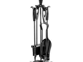 Neo Black Fireplace Fireside 5 Piece Set including Stand