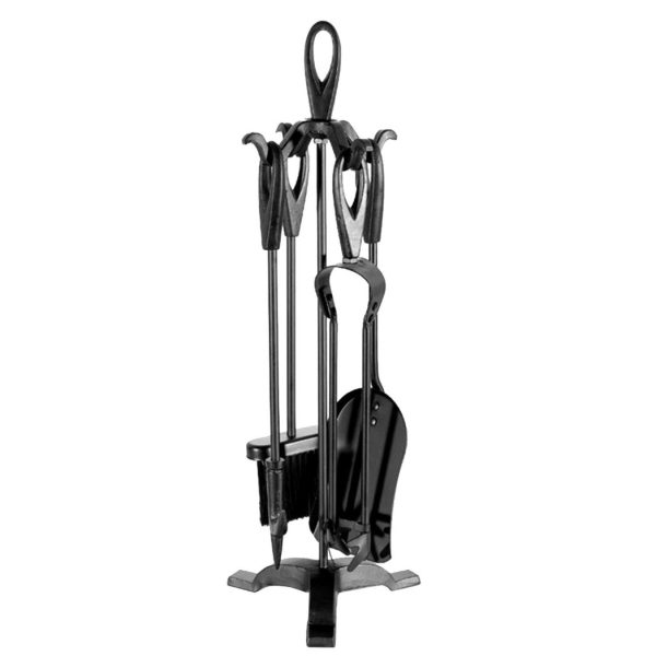 Neo Black Fireplace Fireside 5 Piece Set including Stand