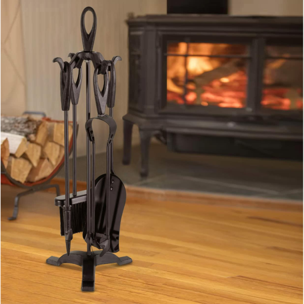 Neo Black Fireplace Fireside 5 Piece Set including Stand - Image 2