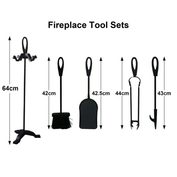 Neo Black Fireplace Fireside 5 Piece Set including Stand - Image 3