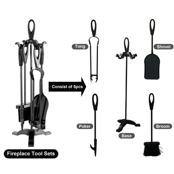 Neo Black Fireplace Fireside 5 Piece Set including Stand - Image 4