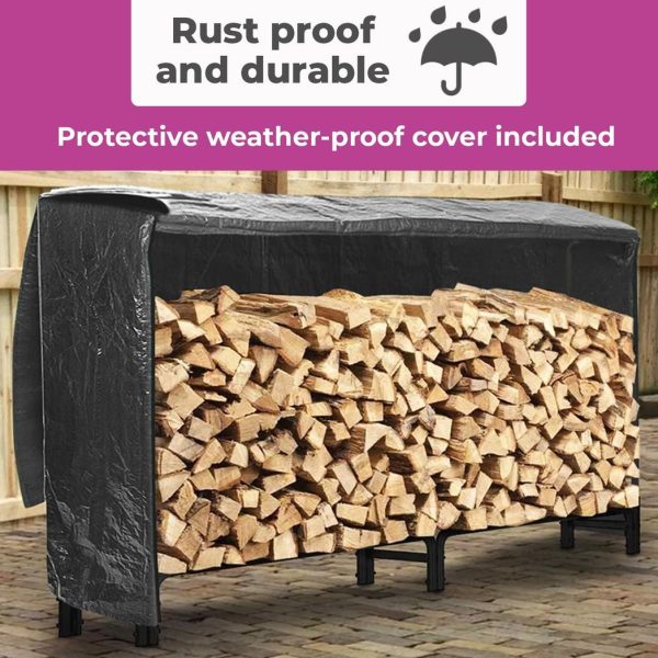Neo 240cm Outdoor Metal Log Holder Storage Rack with Cover - Image 2