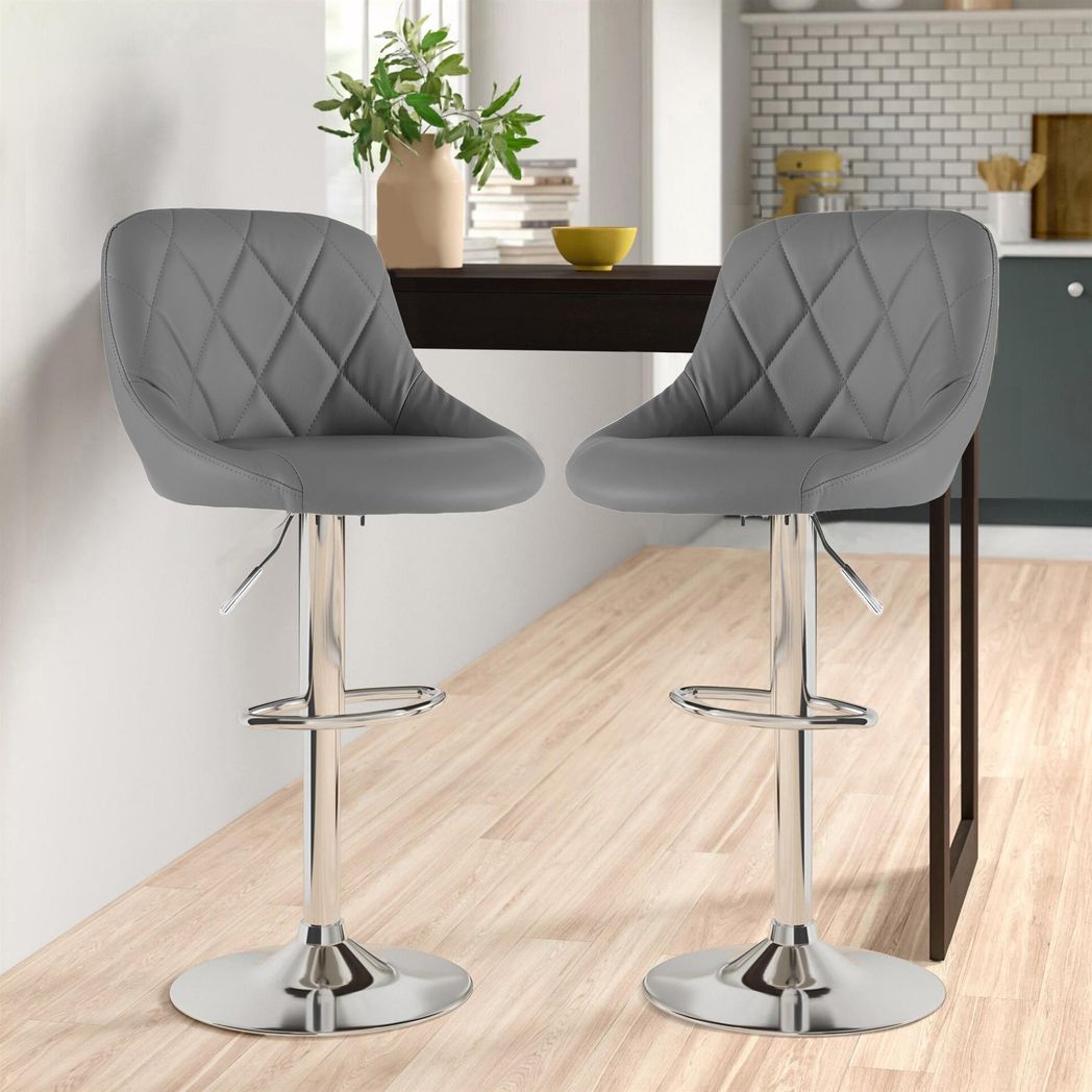 Neo Set of Two Dark Grey Leather Bar Stools - Image 4