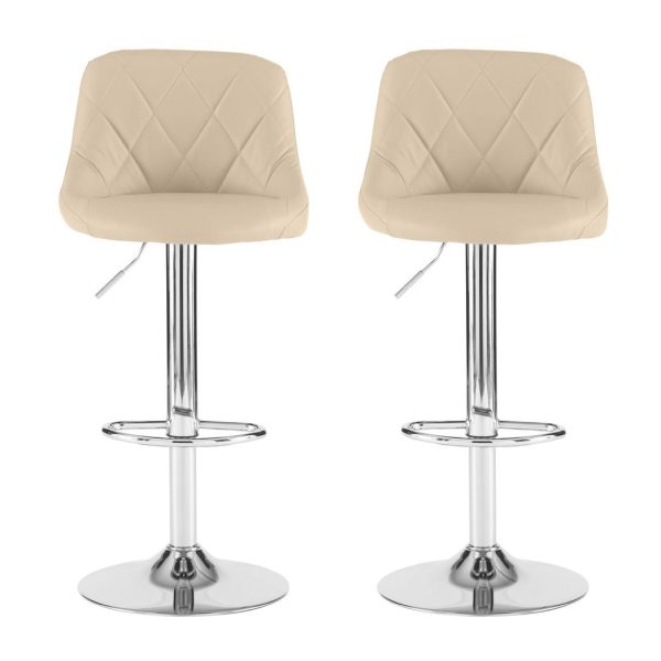 Neo Set of Two Cream Leather Bar Stools - Image 2