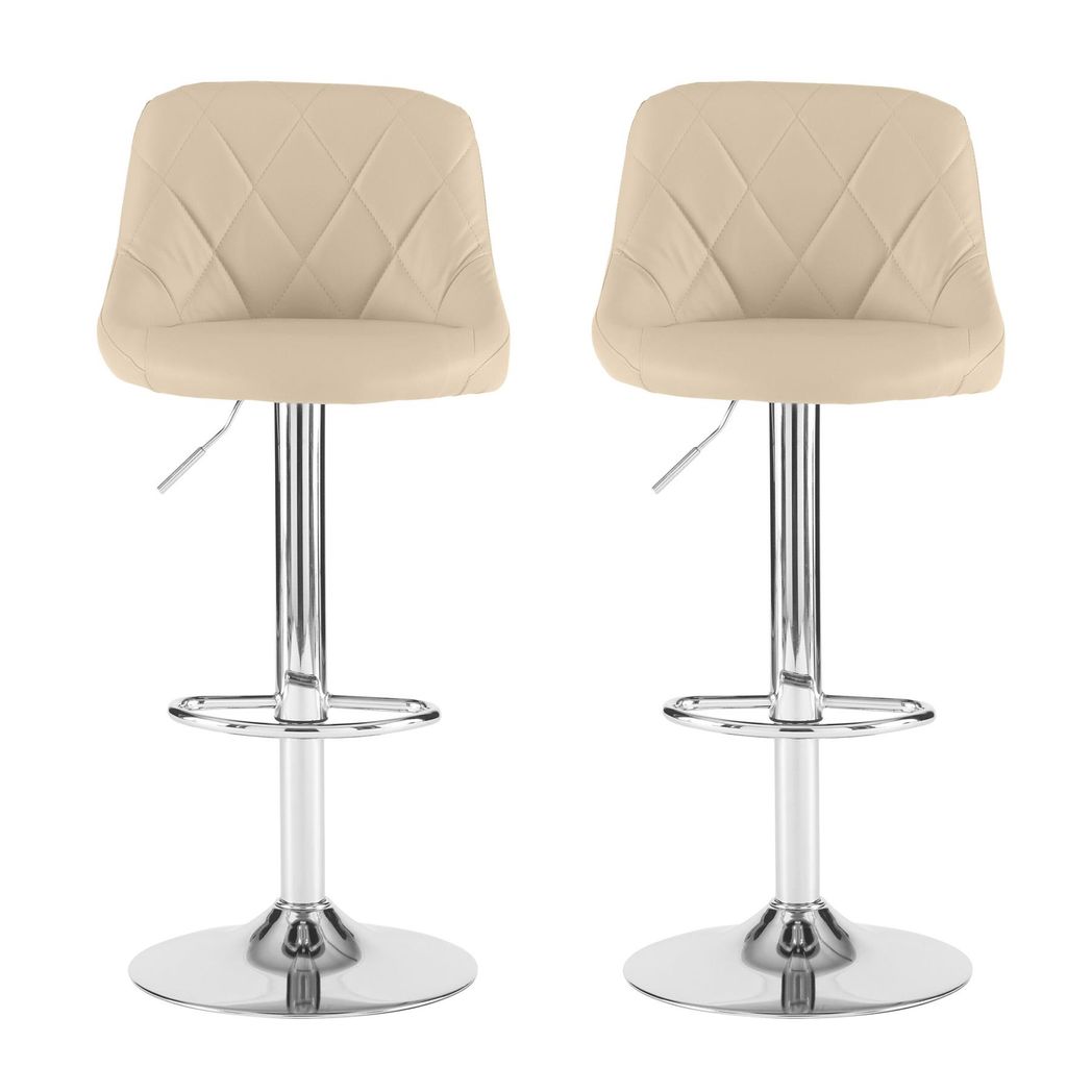 Neo Set of Two Cream Leather Bar Stools - Image 2