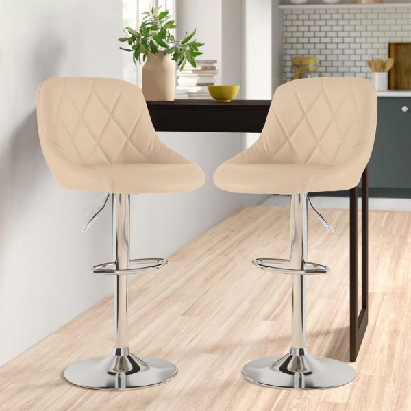 Neo Set of Two Cream Leather Bar Stools - Image 6