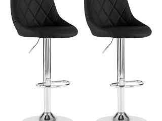 Neo Set of Two Black Leather Bar Stools