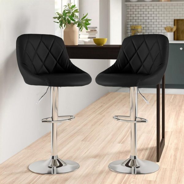 Neo Set of Two Black Leather Bar Stools - Image 4