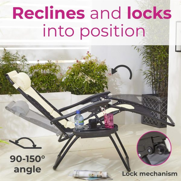 Neo Pair of Outdoor Zero Gravity XL Sun Loungers ï¿½ Cream - Image 3