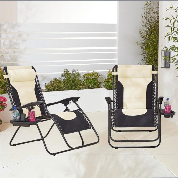 Neo Pair of Outdoor Zero Gravity XL Sun Loungers ï¿½ Cream - Image 5