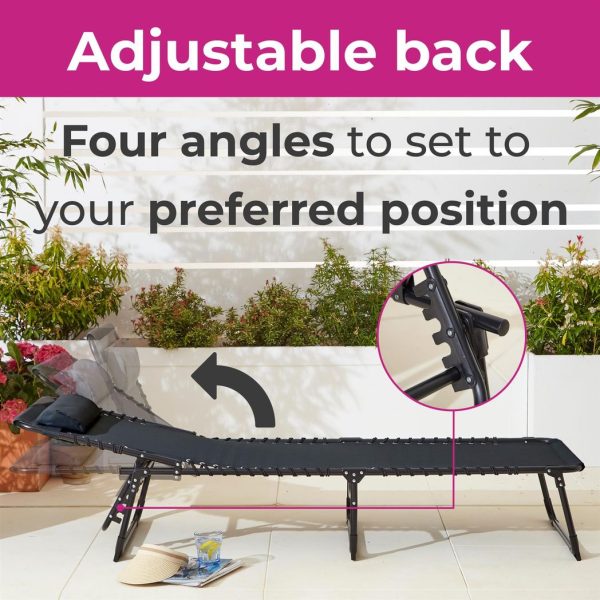 Two Neo Black Outdoor Folding Garden Sun Lounger - Image 5