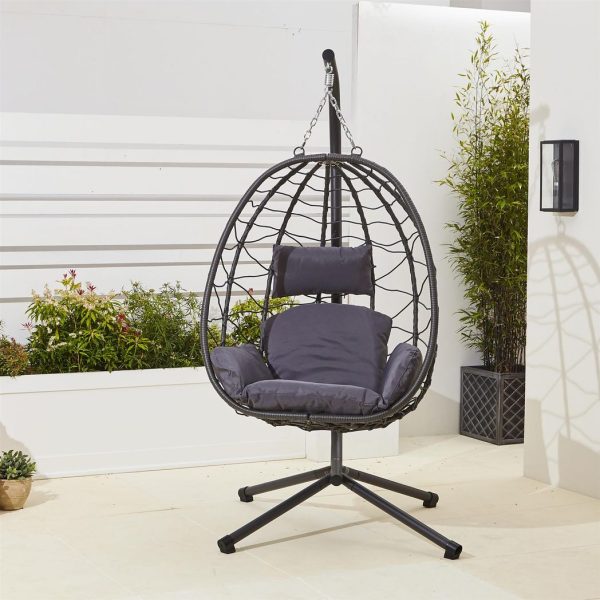 Neo Grey Garden Swing Hanging Egg Chair With Cushions - Image 3